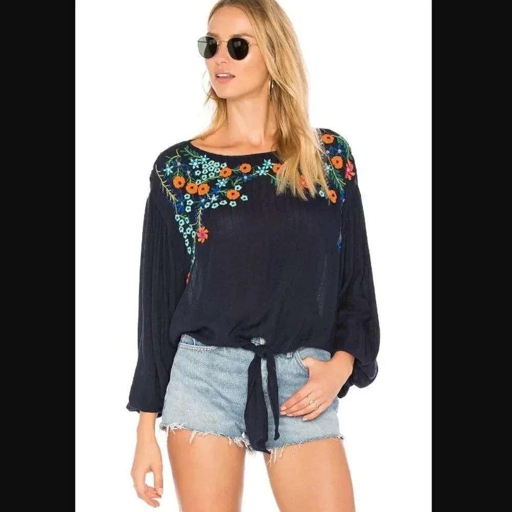 Free People Up And Away Embroidered Top